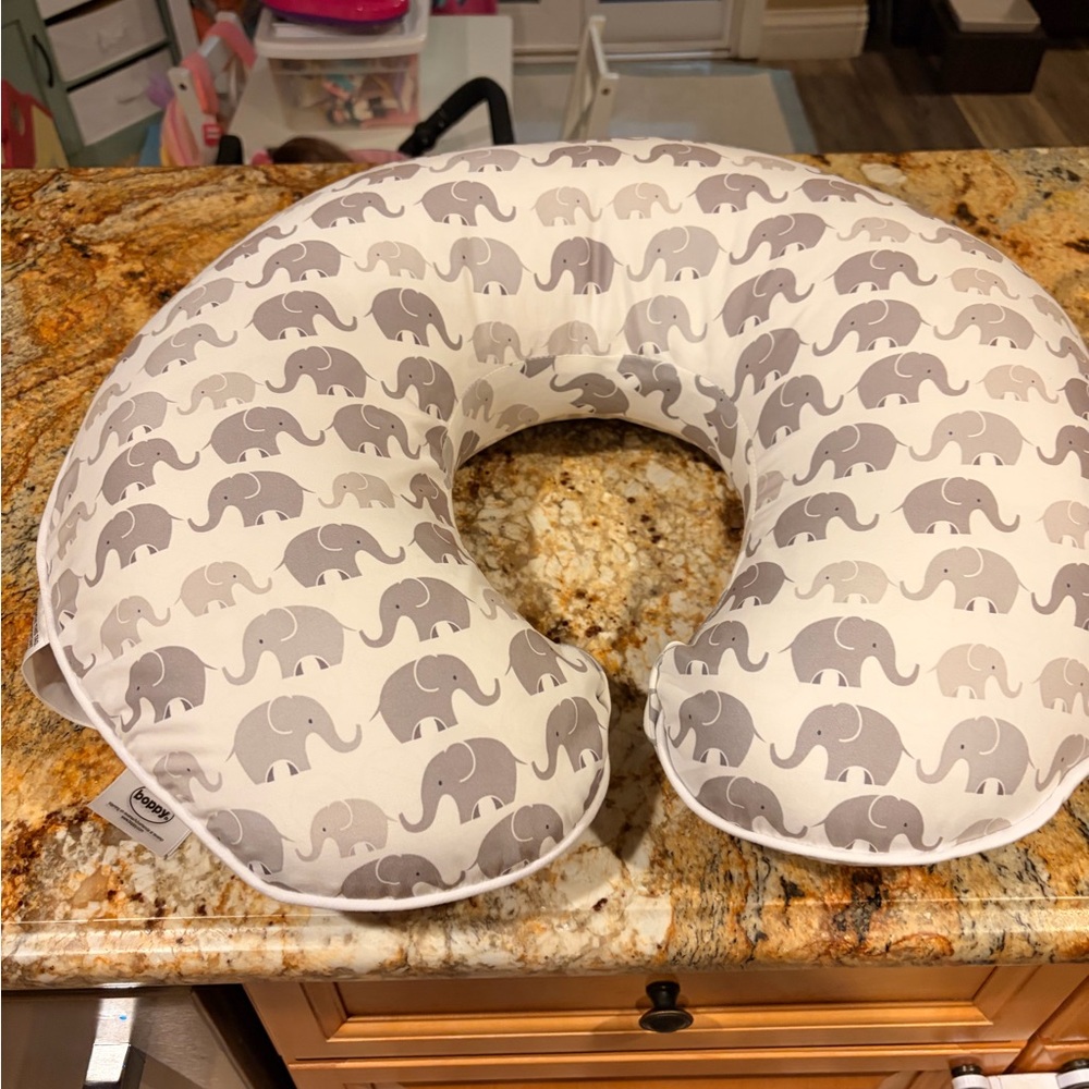 Boppy Grey Elephant/ grey check Nursing Pillow